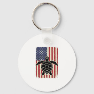 Vintage Sea Turtle American Flag Patriotic Shirt D Key Ring