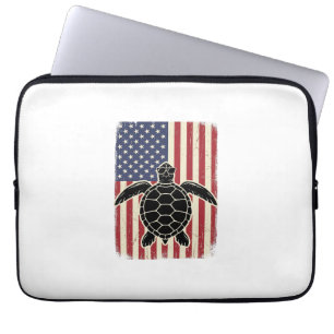 Vintage Sea Turtle American Flag Patriotic Shirt D Laptop Sleeve