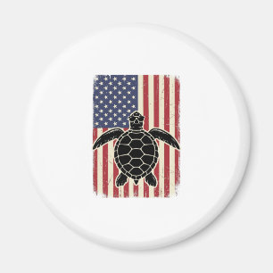 Vintage Sea Turtle American Flag Patriotic Shirt D Magnet