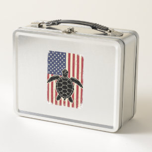 Vintage Sea Turtle American Flag Patriotic Shirt D Metal Lunch Box