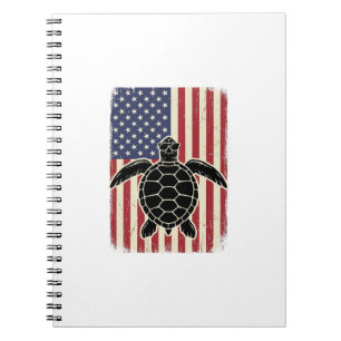 Vintage Sea Turtle American Flag Patriotic Shirt D Notebook