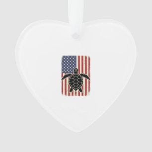 Vintage Sea Turtle American Flag Patriotic Shirt D Ornament