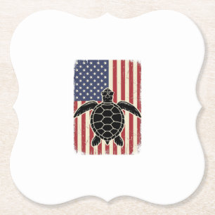 Vintage Sea Turtle American Flag Patriotic Shirt D Paper Coaster