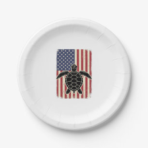 Vintage Sea Turtle American Flag Patriotic Shirt D Paper Plate