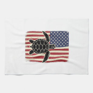 Vintage Sea Turtle American Flag Patriotic Shirt D Tea Towel
