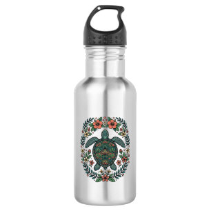 Vintage Sea Turtle Floral Vector Design_1 532 Ml Water Bottle