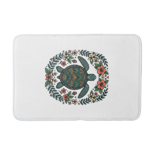 Vintage Sea Turtle Floral Vector Design_1 Bath Mat
