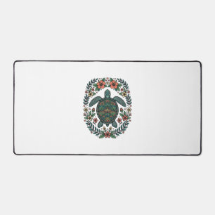 Vintage Sea Turtle Floral Vector Design_1 Desk Mat