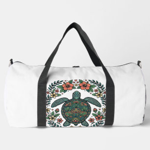 Vintage Sea Turtle Floral Vector Design_1 Duffle Bag