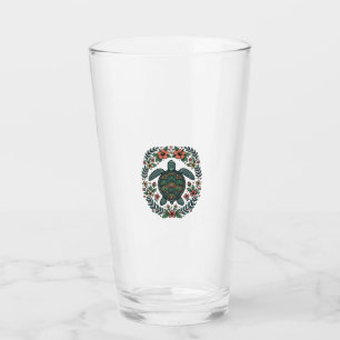 Vintage Sea Turtle Floral Vector Design_1 Glass