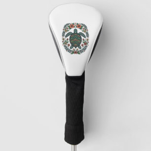 Vintage Sea Turtle Floral Vector Design_1 Golf Head Cover