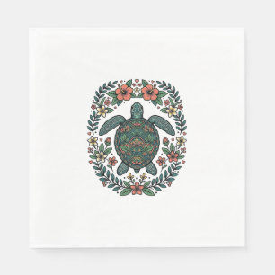 Vintage Sea Turtle Floral Vector Design_1 Napkin