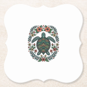 Vintage Sea Turtle Floral Vector Design_1 Paper Coaster