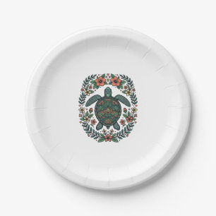 Vintage Sea Turtle Floral Vector Design_1 Paper Plate