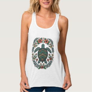 Vintage Sea Turtle Floral Vector Design_1 Singlet