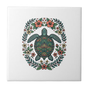 Vintage Sea Turtle Floral Vector Design_1 Tile