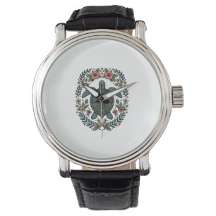 Vintage Sea Turtle Floral Vector Design_1 Watch