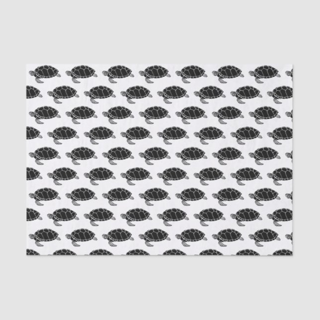 Vintage Sea Turtle Silhouette Drawing Black Tissue Paper (Front)