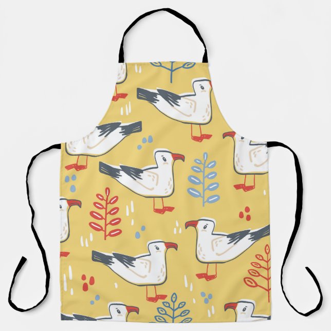 Vintage Seagull Leaves Natural Pattern Apron (Front)