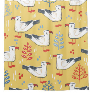 Vintage Seagull Leaves Natural Pattern Shower Curtain