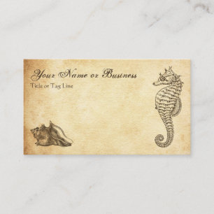 Vintage Seahorse and Conch Shell Beach Business Card