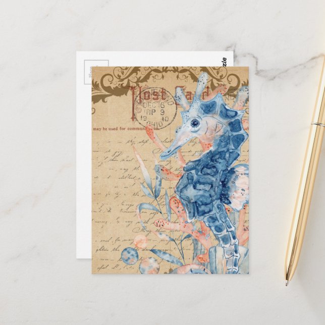 Vintage seahorse Collage Postcard (Front/Back In Situ)
