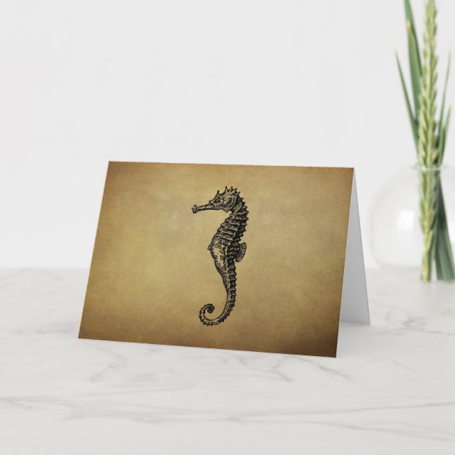 Vintage Seahorse Illustration Card (Front)