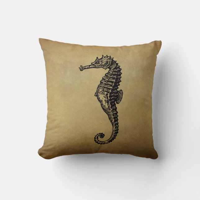 Vintage Seahorse Illustration Cushion (Front)