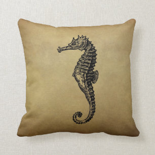 Vintage Seahorse Illustration Cushion
