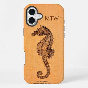 Vintage Seahorse Illustration with Initials iPhone 16 Plus Case