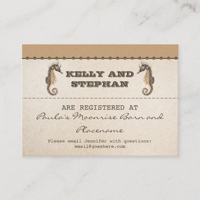 vintage seahorses wedding registry tickets enclosure card (Front)