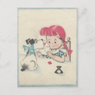 Vintage "Sealed With Dog Kiss" Valentine Holiday Postcard