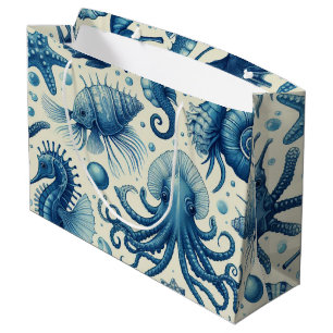 Vintage Sealife Animals Pattern Large Gift Bag