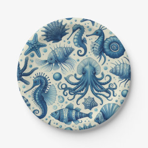 Vintage Sealife Animals Pattern Paper Plate