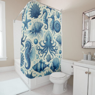 Vintage Sealife Animals Pattern Shower Curtain