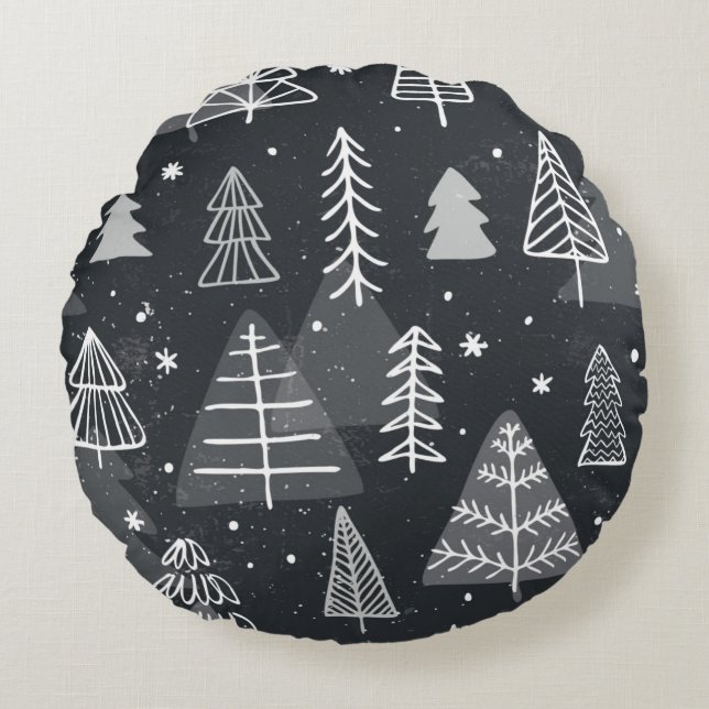 Vintage seamless background with christmas trees.  round cushion (Front)
