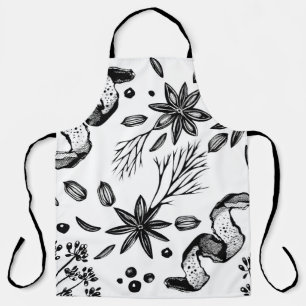 Vintage seamless background with hand drawn herbs apron