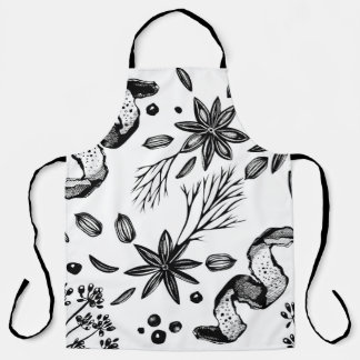 Vintage seamless background with hand drawn herbs  apron