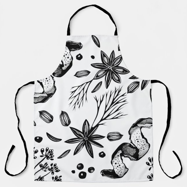 Vintage seamless background with hand drawn herbs  apron (Front)