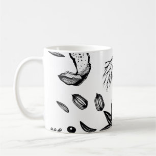 Vintage seamless background with hand drawn herbs coffee mug