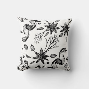 Vintage seamless background with hand drawn herbs cushion