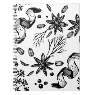Vintage seamless background with hand drawn herbs notebook