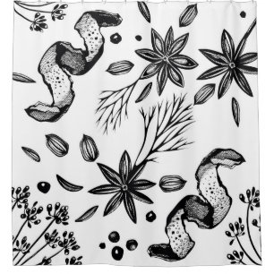 Vintage seamless background with hand drawn herbs shower curtain