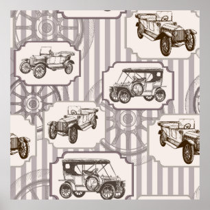 Vintage seamless background with vintage retro car poster