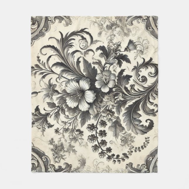 Vintage Seamless Botanical Floral Pattern Fleece Blanket (Front)