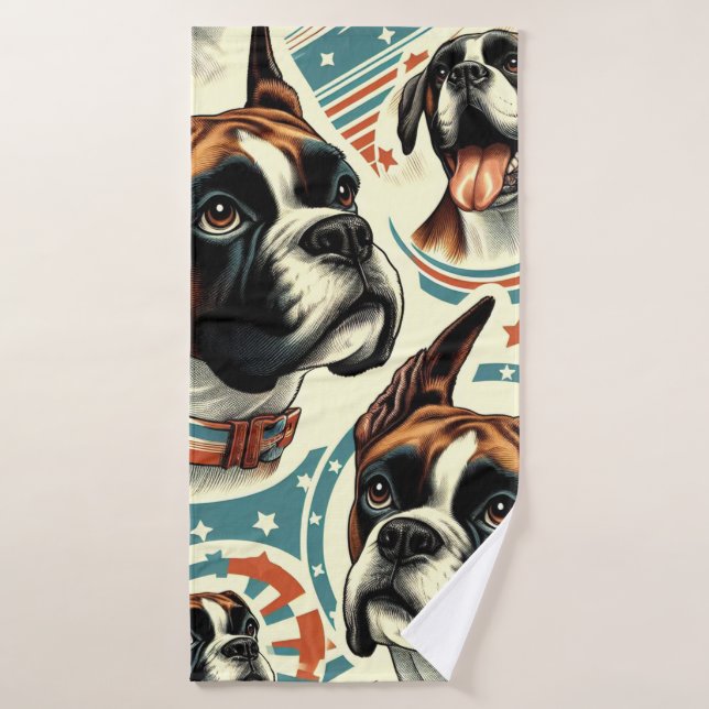 Vintage Seamless Boxer Dog Illustration Bath Towel (Bath Towel)