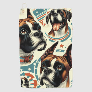 Vintage Seamless Boxer Dog Illustration Golf Towel