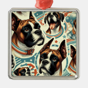 Vintage Seamless Boxer Dog Illustration Metal Tree Decoration