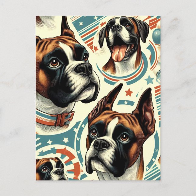 Vintage Seamless Boxer Dog Illustration Postcard (Front)