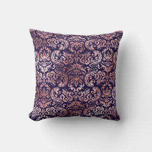Vintage seamless damask rose gold foil classic pat cushion